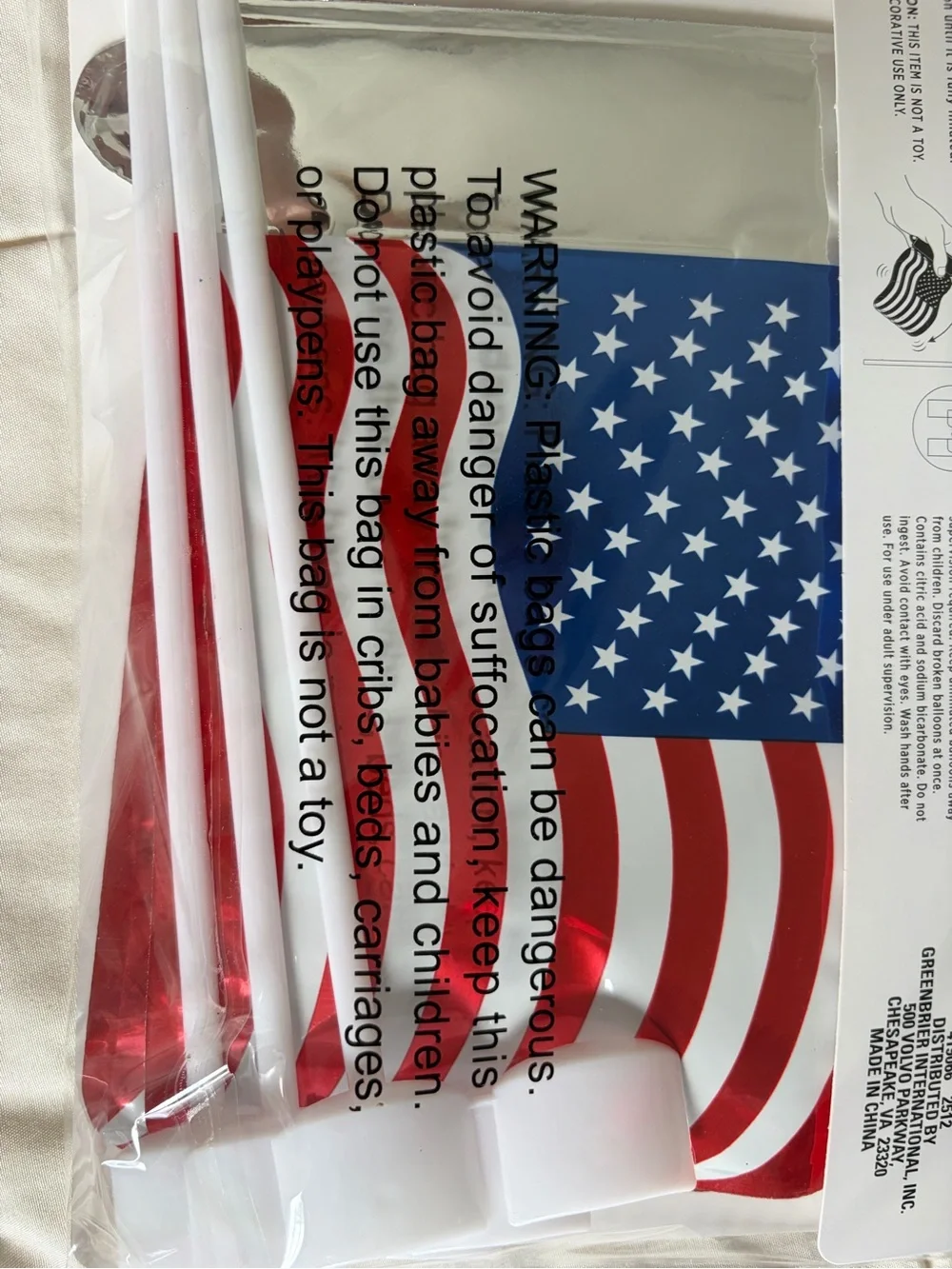 Self-Inflatable American Flag Party Picks 3- Red, White & Blue